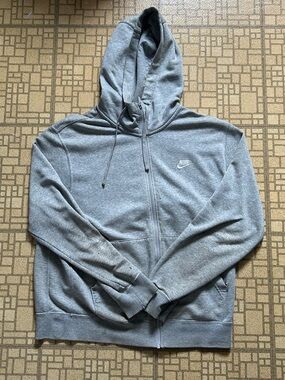 Nike Light Gray Fleece Zip Hoodie with Black Logo Tag